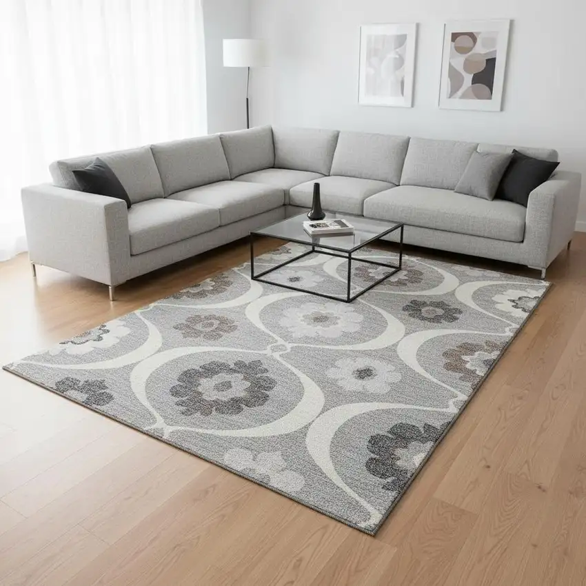 Gray And Ivory Medallion Washable Area Rug With UV Protection Photo 2