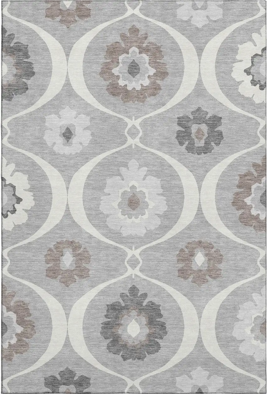 Gray And Ivory Medallion Washable Area Rug With UV Protection Photo 1