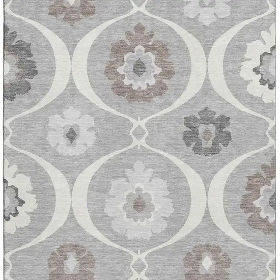 Gray And Ivory Medallion Washable Area Rug With UV Protection Photo 4