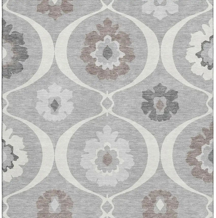 Gray And Ivory Medallion Washable Area Rug With UV Protection Photo 4