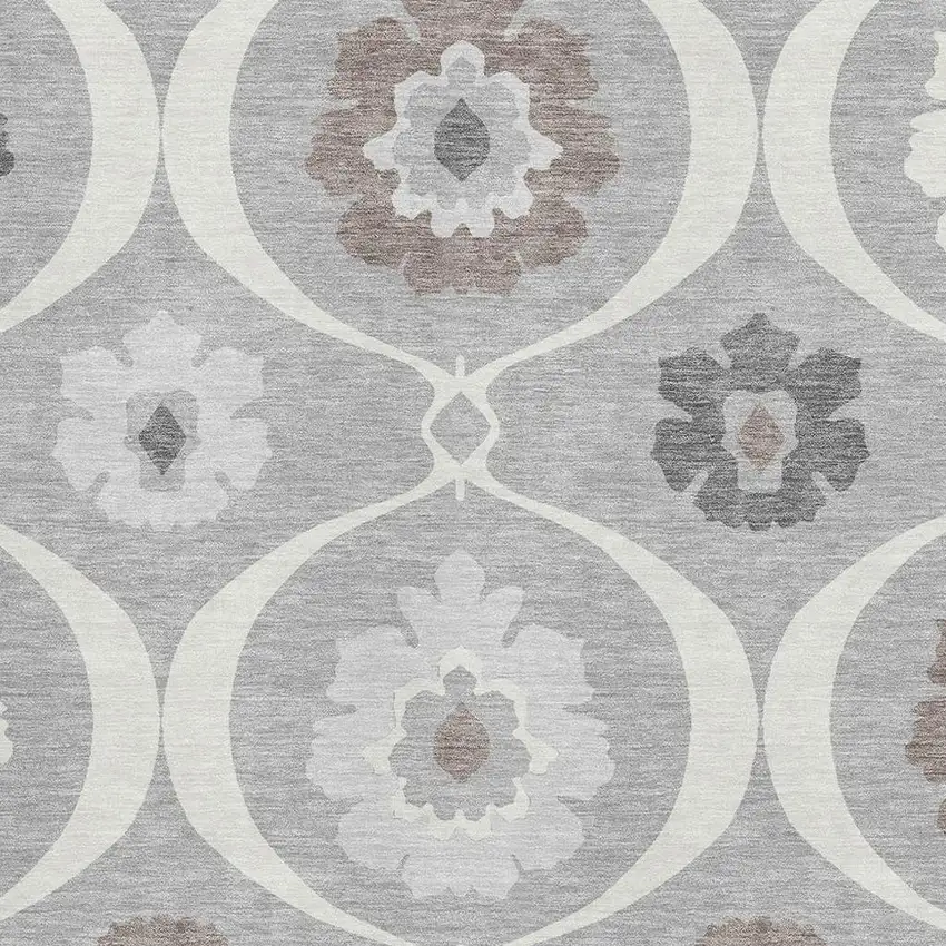 Gray And Ivory Medallion Washable Area Rug With UV Protection Photo 3