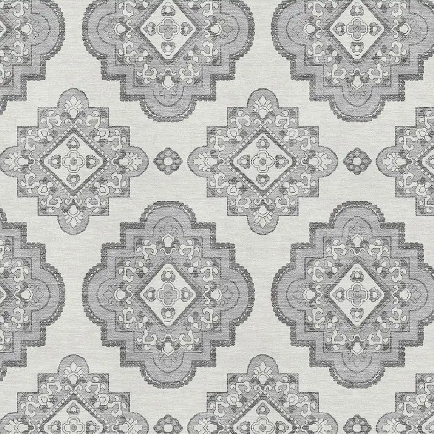 Gray And Ivory Medallion Washable Area Rug With UV Protection Photo 3