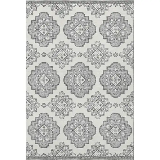 Gray And Ivory Medallion Washable Area Rug With UV Protection Photo 3