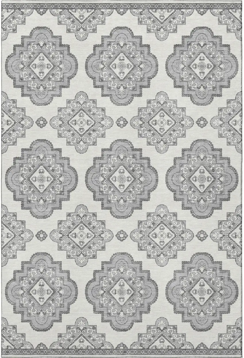 Gray And Ivory Medallion Washable Area Rug With UV Protection Photo 3