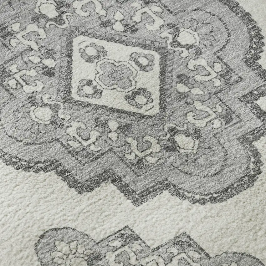 Gray And Ivory Medallion Washable Area Rug With UV Protection Photo 9