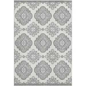 Photo of Gray And Ivory Medallion Washable Area Rug With UV Protection