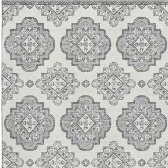 Gray And Ivory Medallion Washable Area Rug With UV Protection Photo 4
