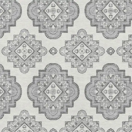 Gray And Ivory Medallion Washable Area Rug With UV Protection Photo 3