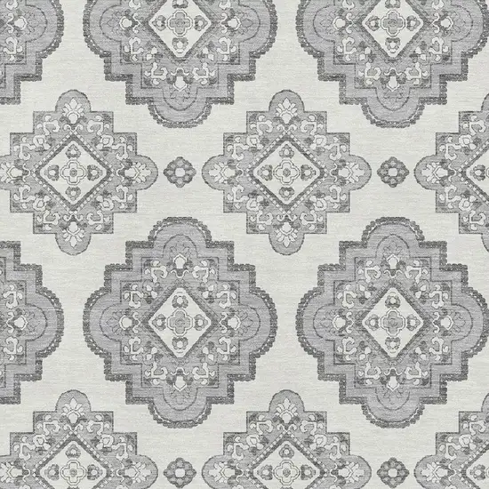 Gray And Ivory Medallion Washable Area Rug With UV Protection Photo 3