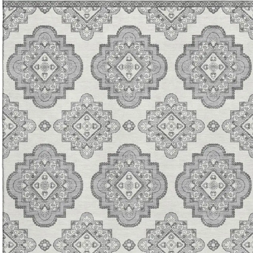 Gray And Ivory Medallion Washable Area Rug With UV Protection Photo 4