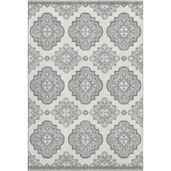 Gray And Ivory Medallion Washable Area Rug With UV Protection Photo 1