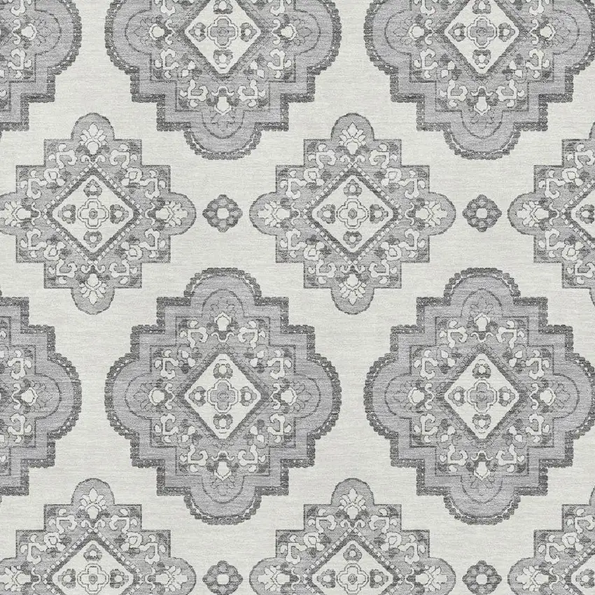 Gray And Ivory Medallion Washable Area Rug With UV Protection Photo 3