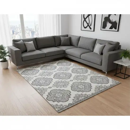 Gray And Ivory Medallion Washable Area Rug With UV Protection Photo 2