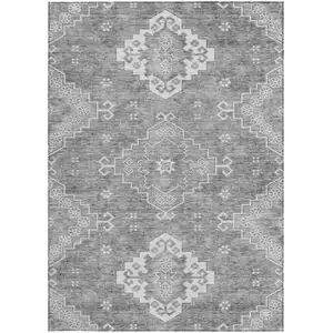 Photo of Gray And Ivory Medallion Washable Indoor Outdoor Area Rug