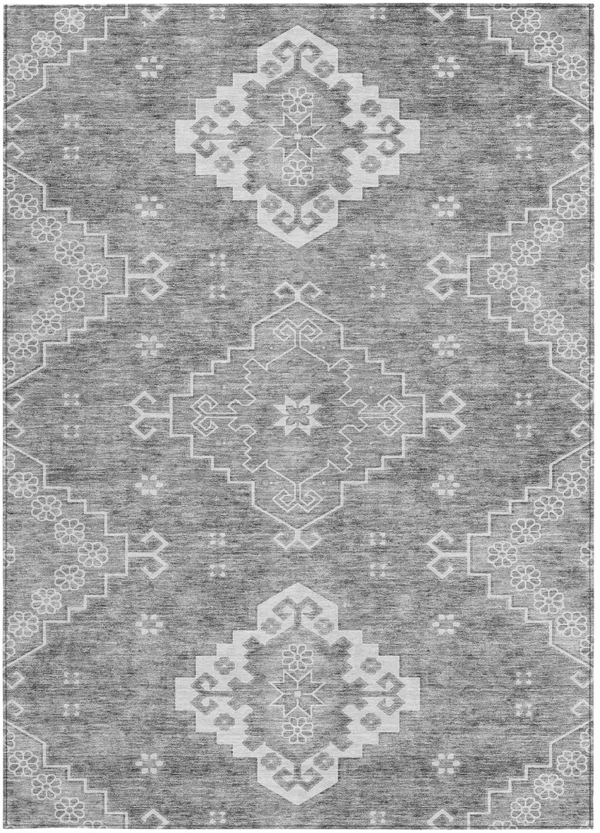 Gray And Ivory Medallion Washable Indoor Outdoor Area Rug Photo 7
