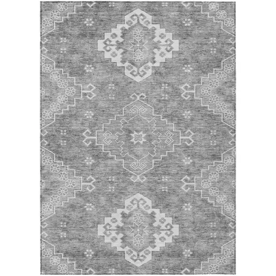 Gray And Ivory Medallion Washable Indoor Outdoor Area Rug Photo 2