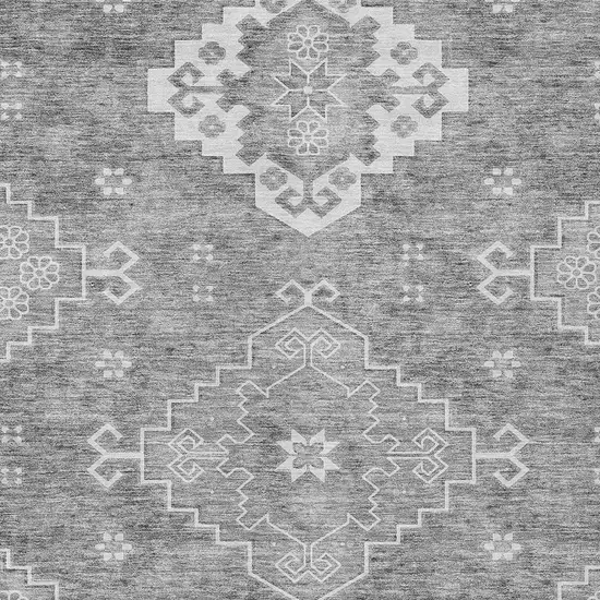 Gray And Ivory Medallion Washable Indoor Outdoor Area Rug Photo 6