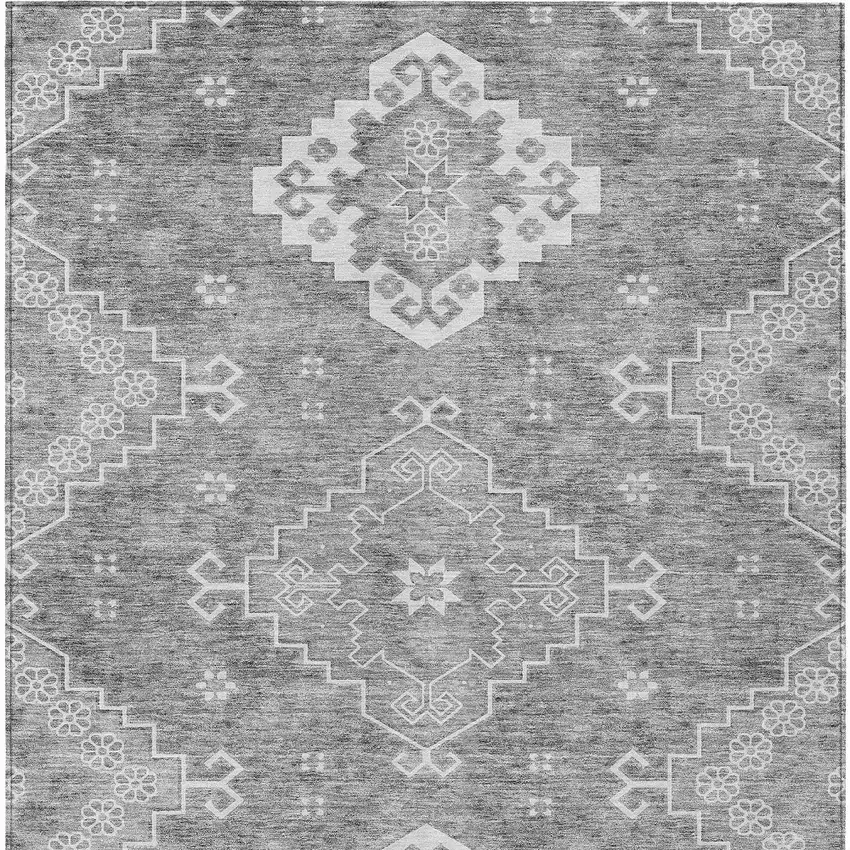 Gray And Ivory Medallion Washable Indoor Outdoor Area Rug Photo 7