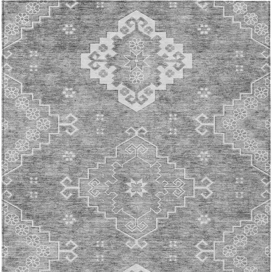 Gray And Ivory Medallion Washable Indoor Outdoor Area Rug Photo 7