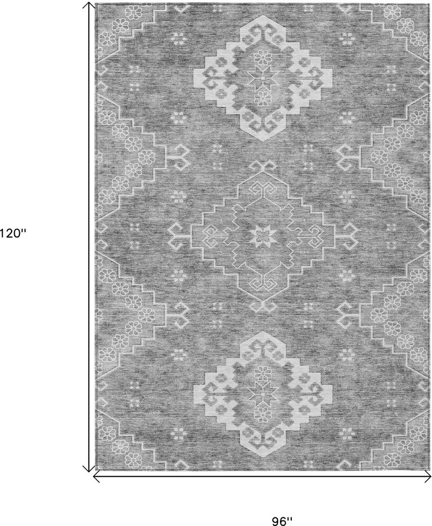 Gray And Ivory Medallion Washable Indoor Outdoor Area Rug Photo 3