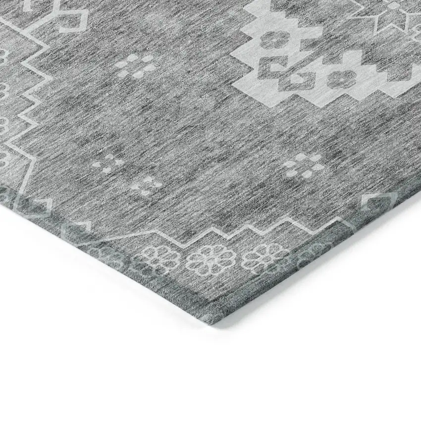 Gray And Ivory Medallion Washable Indoor Outdoor Area Rug Photo 5