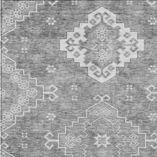Gray And Ivory Medallion Washable Indoor Outdoor Area Rug Photo 6