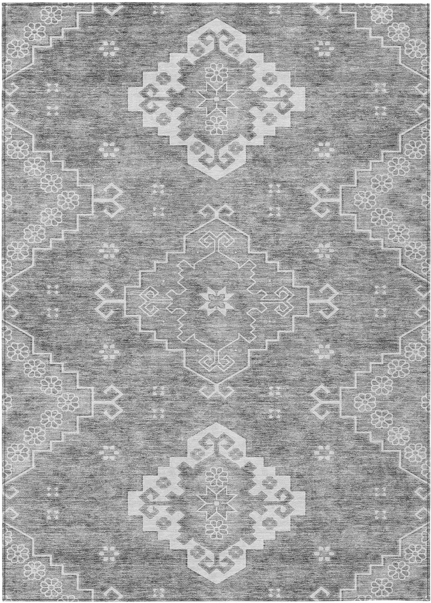 Gray And Ivory Medallion Washable Indoor Outdoor Area Rug Photo 2