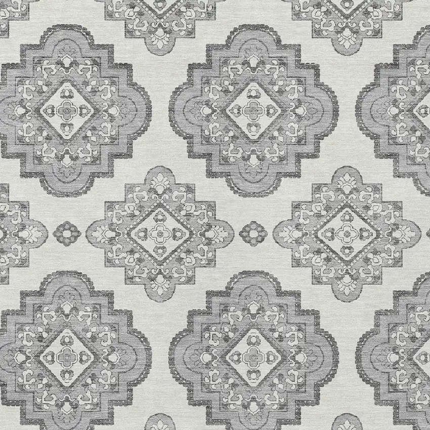 Gray And Ivory Medallion Washable Indoor Outdoor Area Rug Photo 6