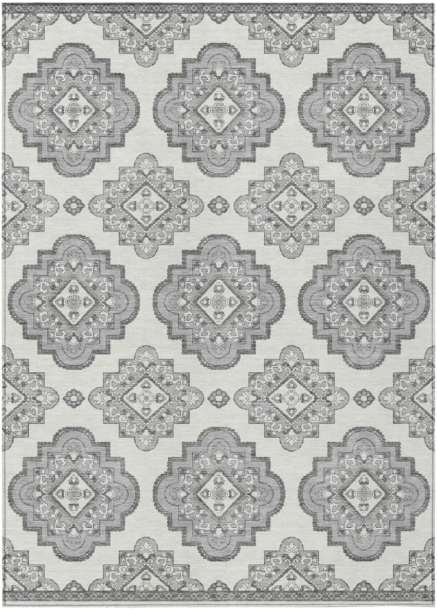 Gray And Ivory Medallion Washable Indoor Outdoor Area Rug Photo 2