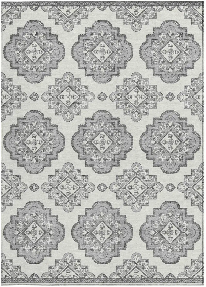 Gray And Ivory Medallion Washable Indoor Outdoor Area Rug Photo 6