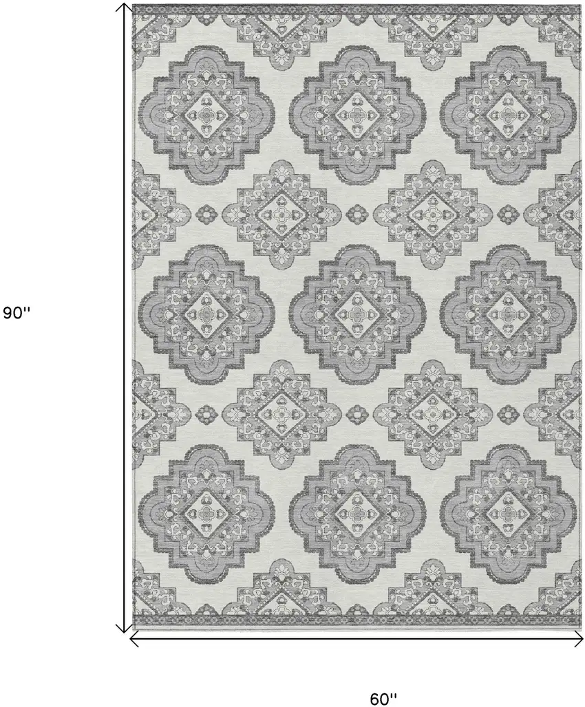Gray And Ivory Medallion Washable Indoor Outdoor Area Rug Photo 3