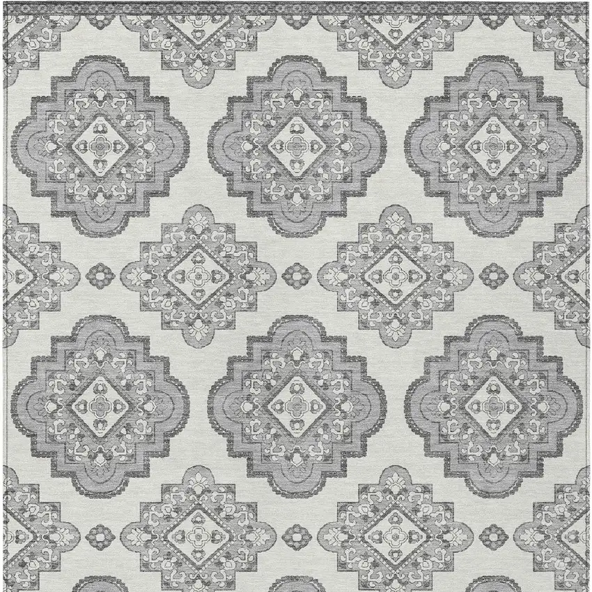 Gray And Ivory Medallion Washable Indoor Outdoor Area Rug Photo 7