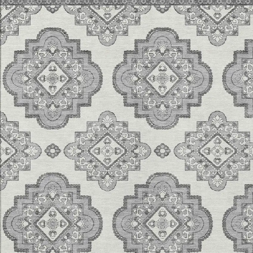 Gray And Ivory Medallion Washable Indoor Outdoor Area Rug Photo 6