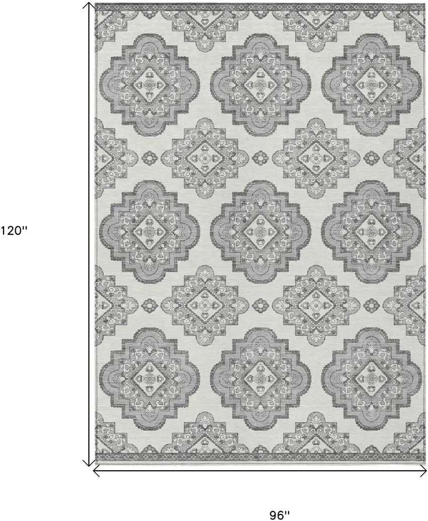 Gray And Ivory Medallion Washable Indoor Outdoor Area Rug Photo 3