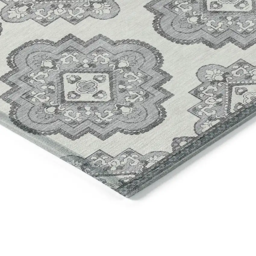 Gray And Ivory Medallion Washable Indoor Outdoor Area Rug Photo 5