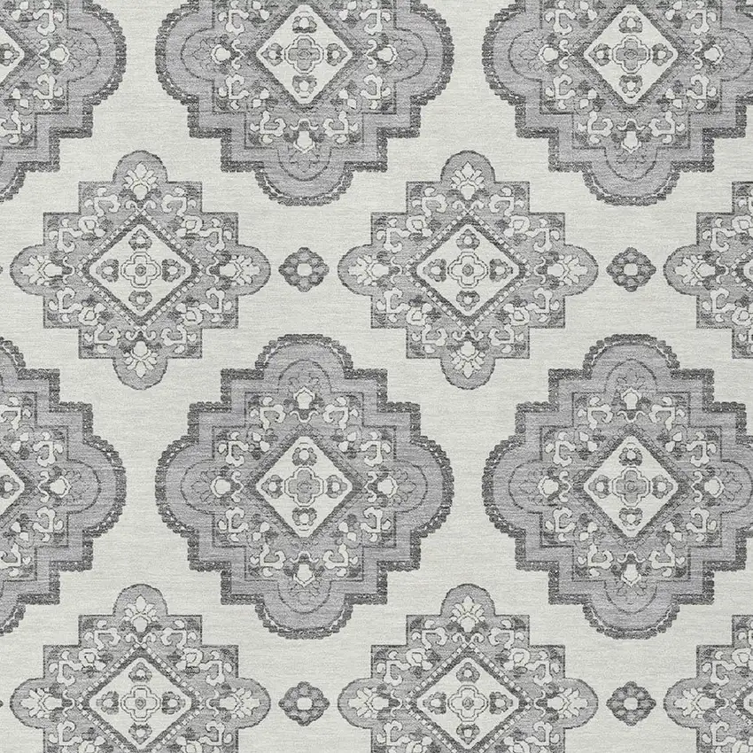 Gray And Ivory Medallion Washable Indoor Outdoor Area Rug Photo 6