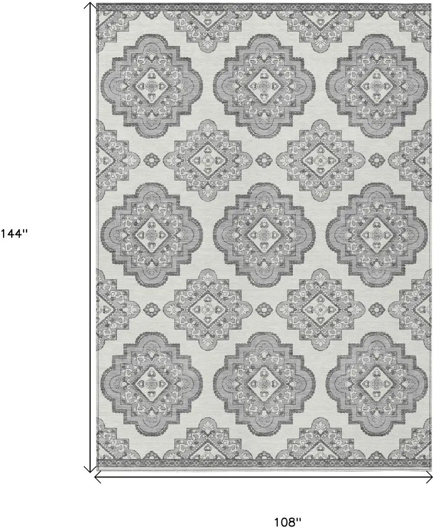 Gray And Ivory Medallion Washable Indoor Outdoor Area Rug Photo 3