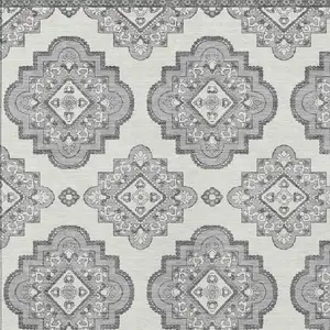 Photo of Gray And Ivory Medallion Washable Indoor Outdoor Area Rug
