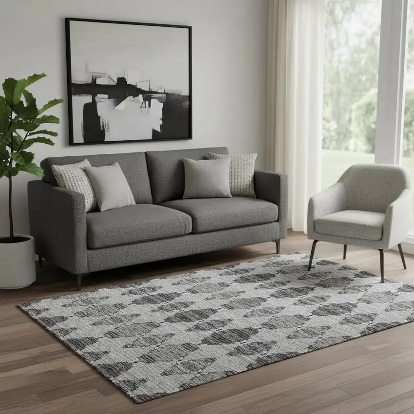 Gray And Ivory Moroccan Washable Area Rug With UV Protection Photo 1