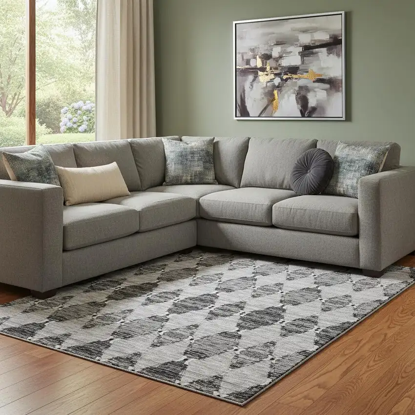 Gray And Ivory Moroccan Washable Area Rug With UV Protection Photo 1