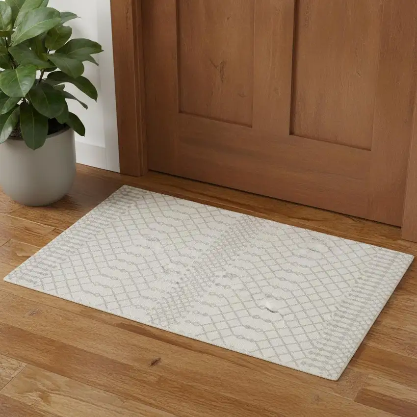 Gray And Ivory Moroccan Washable Area Rug Photo 1