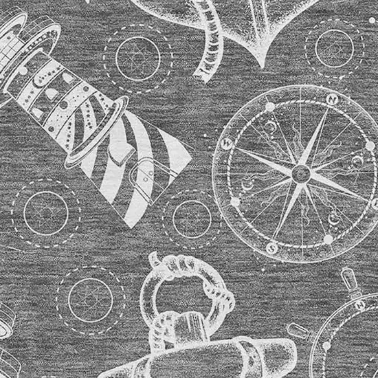 Gray And Ivory Nautical Washable Area Rug With UV Protection Photo 4