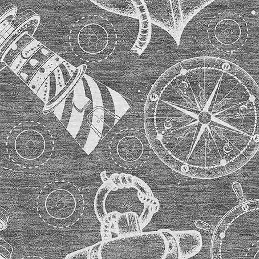 Gray And Ivory Nautical Washable Area Rug With UV Protection Photo 4