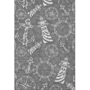 Photo of Gray And Ivory Nautical Washable Area Rug With UV Protection
