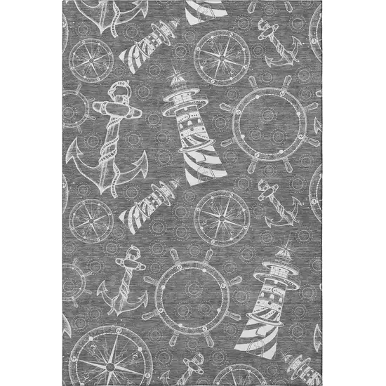 Gray And Ivory Nautical Washable Area Rug With UV Protection Photo 5