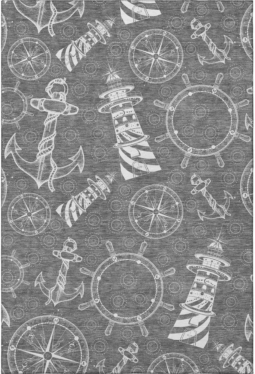 Gray And Ivory Nautical Washable Area Rug With UV Protection Photo 5