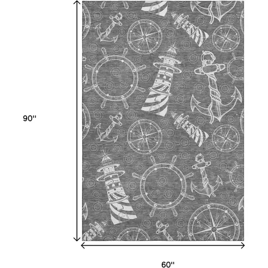 Gray And Ivory Nautical Washable Area Rug With UV Protection Photo 3