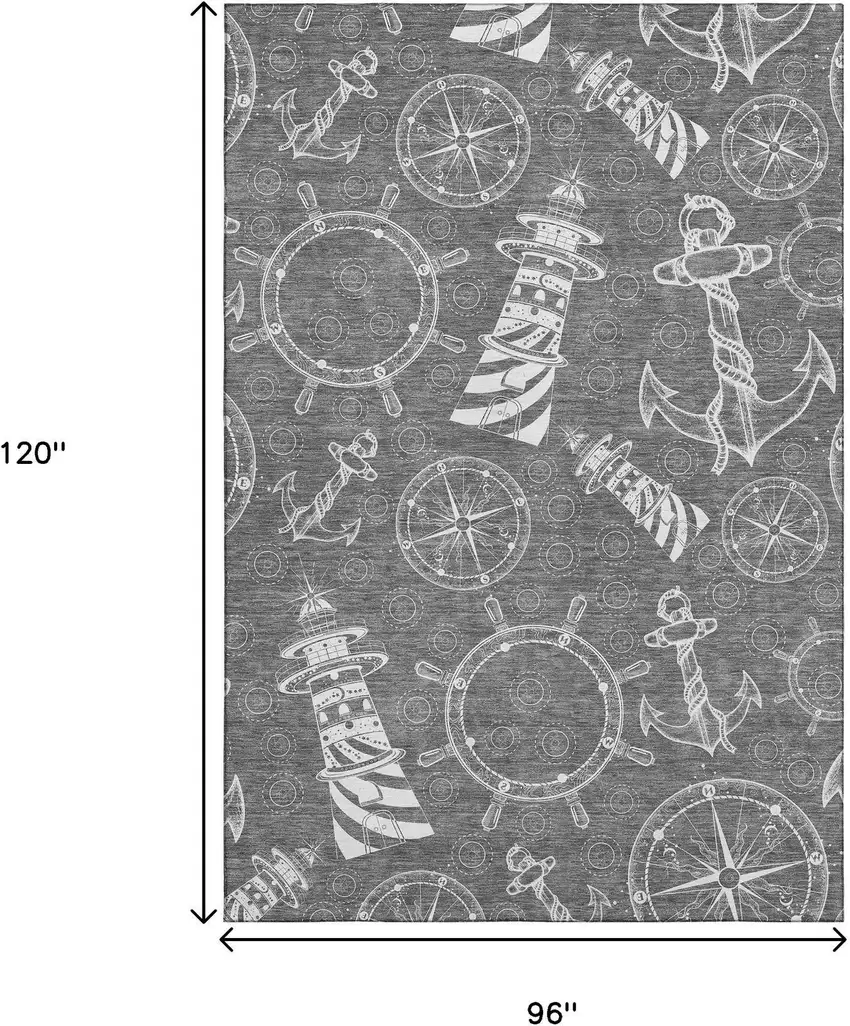Gray And Ivory Nautical Washable Area Rug With UV Protection Photo 3