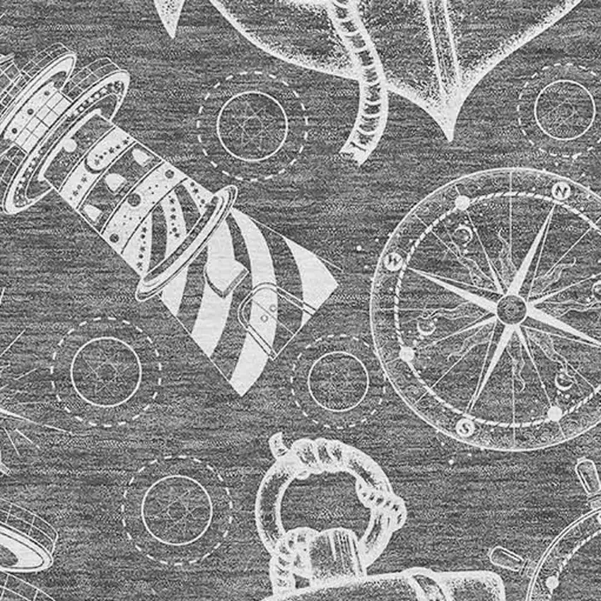 Gray And Ivory Nautical Washable Area Rug With UV Protection Photo 4