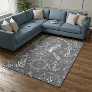 Photo of Gray And Ivory Nautical Washable Area Rug With UV Protection